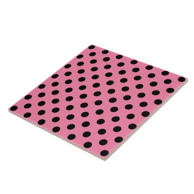 Large Black Polka Dots on hot pink Ceramic Tile (Side)