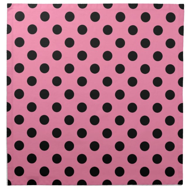 Large Black Polka Dots on hot pink Cloth Napkin (Front)