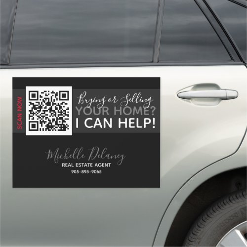 Large Black Real Estate Car Magnet with QR code