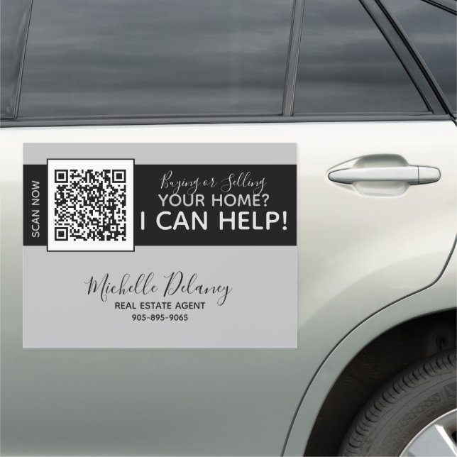 Large Black Real Estate Car Magnet with QR code (In Situ)