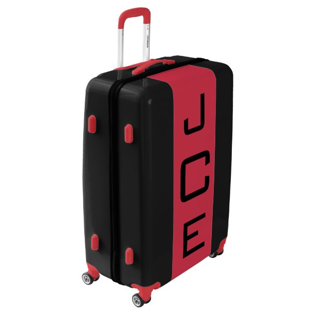 LARGE Black + Red Monogrammed Luggage (Rotated Left)