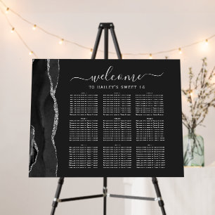Large Black Silver Agate Sweet 16 9-Table Seating Foam Board