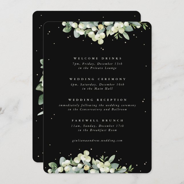 Large Black Snowberry+Eucalyptus Wedding Itinerary (Front/Back)