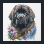 LARGE BLACK WATERCOLOR NEWFOUNDLAND DOG SQUARE WALL CLOCK<br><div class="desc">LARGE BLACK WATERCOLOR NEWFOUNDLAND DOG</div>