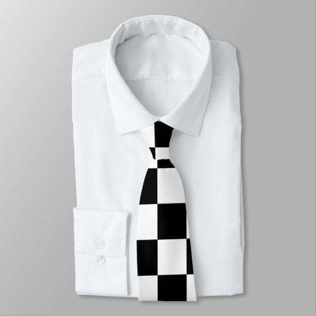 Large Black & White Checkered Neck Tie (Tied)