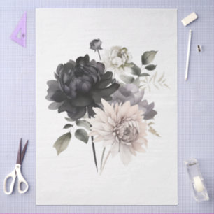 Large Black & White Floral Bouquet for Decoupage Tissue Paper