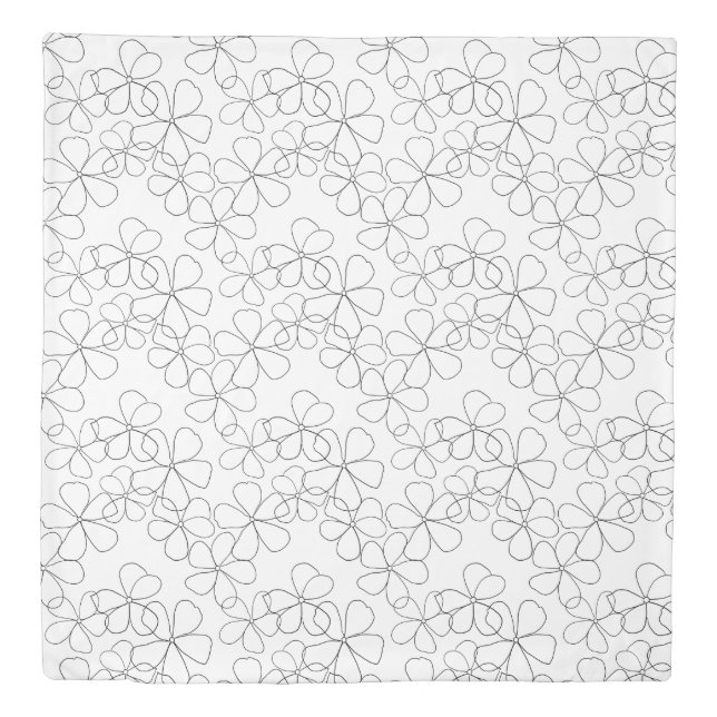 Large Black White Hand-Drawn Flowers Duvet Cover (Front)
