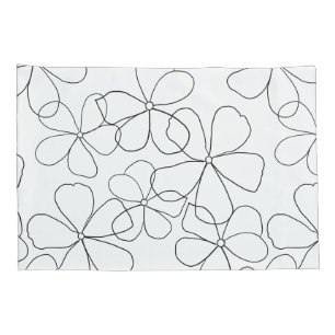 Large Black White Hand-Drawn Flowers Pillowcase