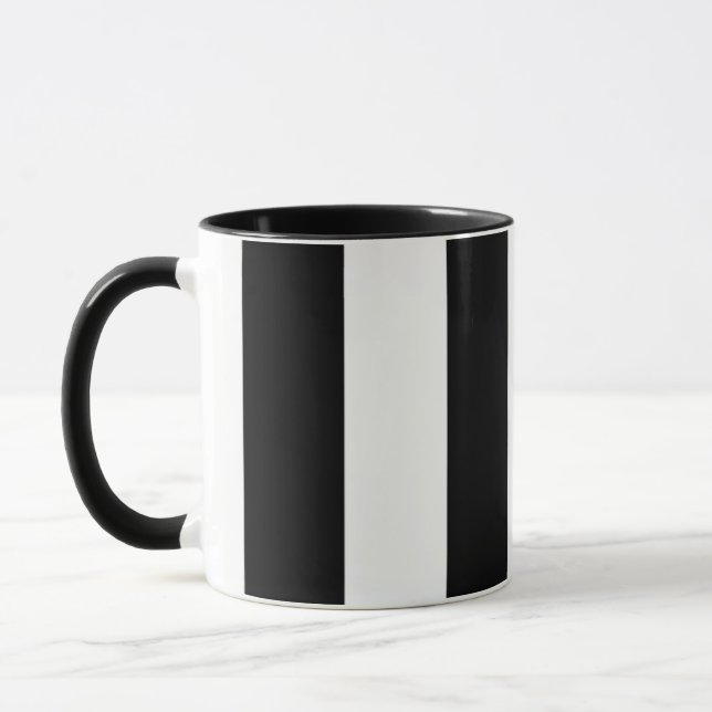 large black & white striped coffee mug (Left)