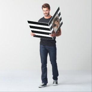 Large Black White Striped Photo 21st Birthday Card