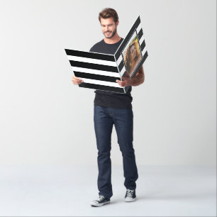 Large Black White Striped Photo 50th Birthday Card