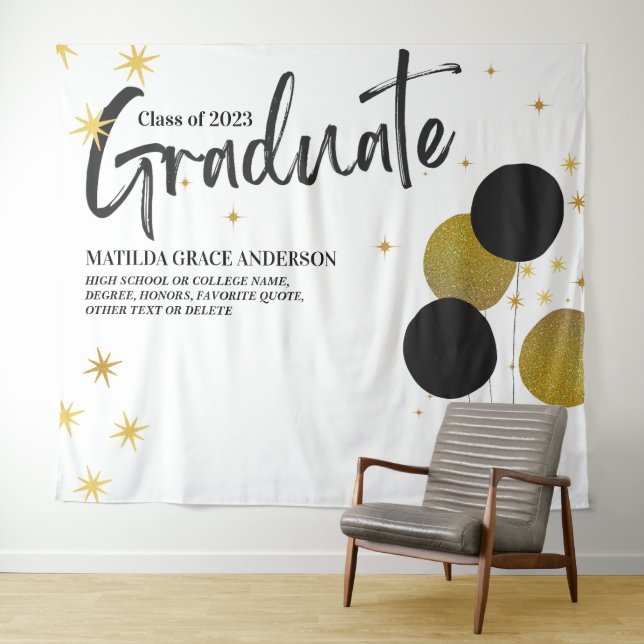 Large BlackGold Graduation Party Photo Backdrop (In Situ (Horizontal))