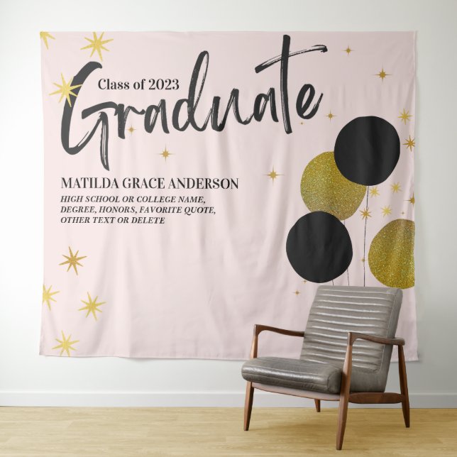 Large BlackGold Graduation Party Photo Backdrop (In Situ (Horizontal))