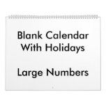 Large Blank Calendar Holidays With Large Numbers