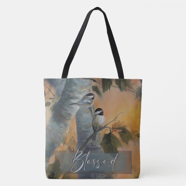 Large Blessed Chickadee tote (original art) (Front)