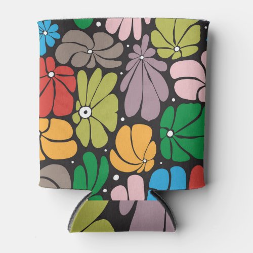 Large Blossoms Retro Floral Seamless Can Cooler