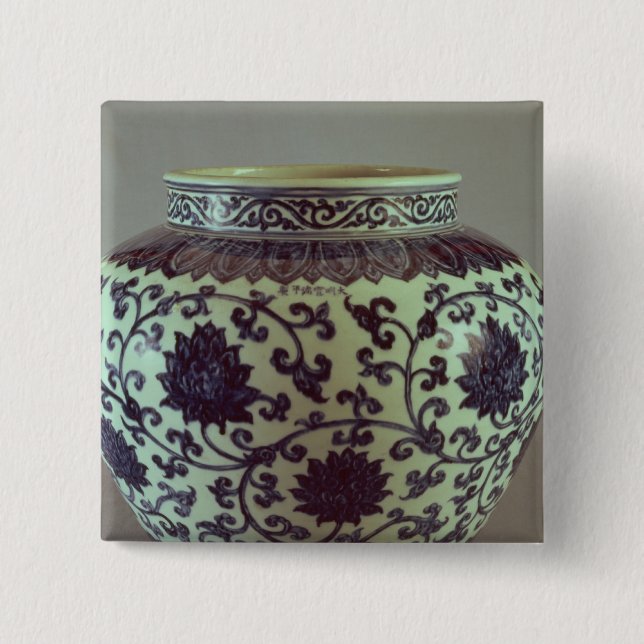 Large blue and white Ming vase Pinback Button (Front)