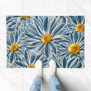 Large Blue and yellow Flowers Seamless Pattern Doormat