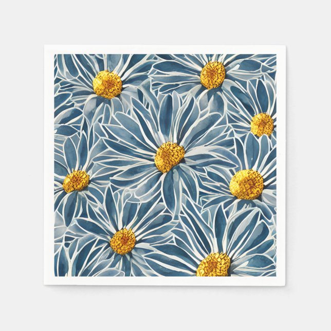 Large Blue and yellow Flowers Seamless Pattern Napkins (Front)