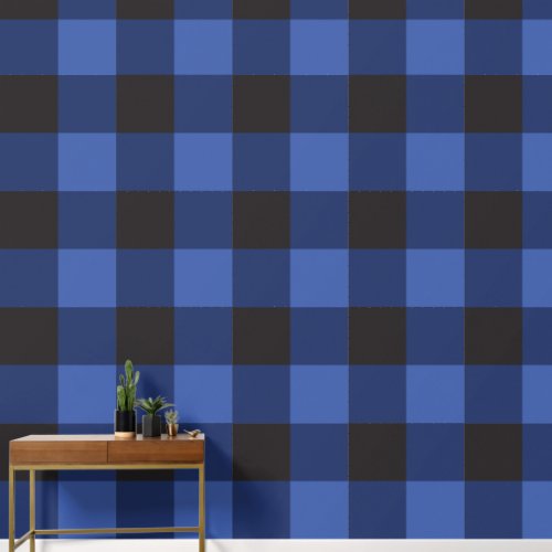 Large Blue Buffalo Plaid Pattern Wallpaper