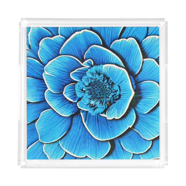 Large Blue Camellia Blossom Acrylic Tray (Front)