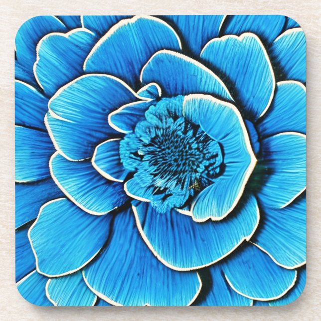 Large Blue Camellia Blossom Beverage Coaster (Front)