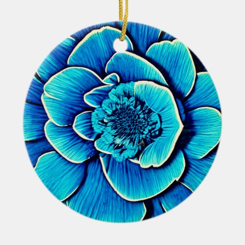 Large Blue Camellia Blossom Ceramic Ornament