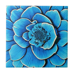 Large Blue Camellia Blossom Ceramic Tile