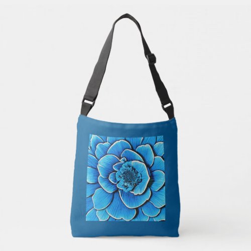 Large Blue Camellia Blossom Crossbody Bag