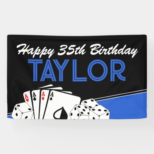 Large Blue Casino Poker Card Party Banner Sign