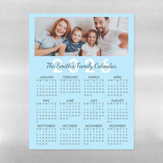 Large Blue Custom Photo 2026 Family Calendar Magnetic Dry Erase Sheet (Vertical)