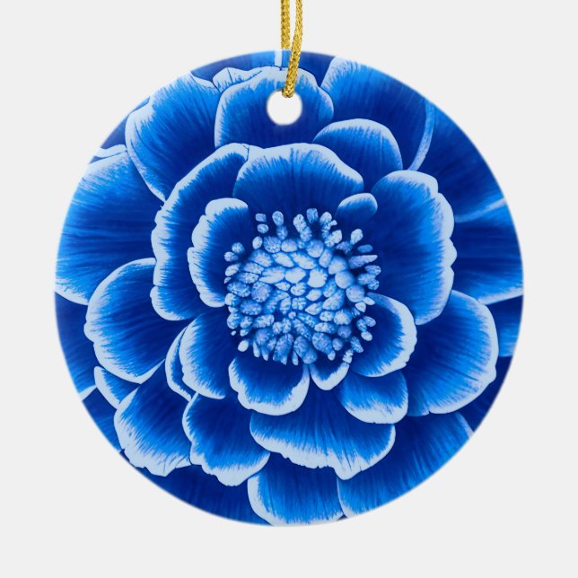 Large Blue Dahlia Flower   Ceramic Ornament (Front)