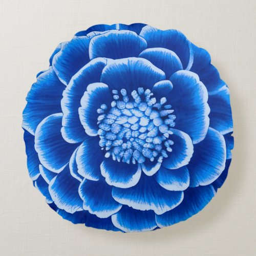Large Blue Dahlia Flower   Round Pillow