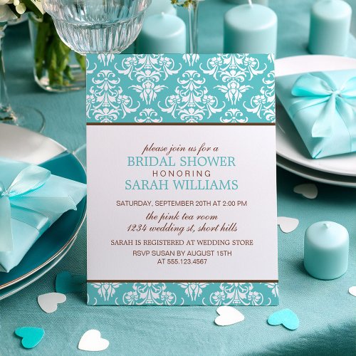 Large Blue Damask Bridal Shower Personalized Announcement