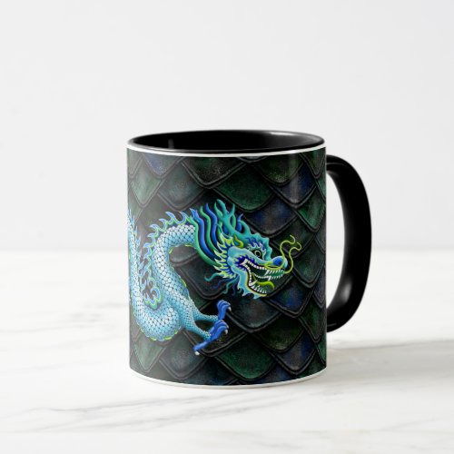 Large Blue Dragon on Dragon Scales Mug