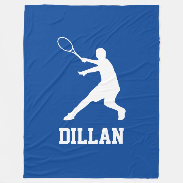 Large blue fleece blanket with tennis player name (Front)