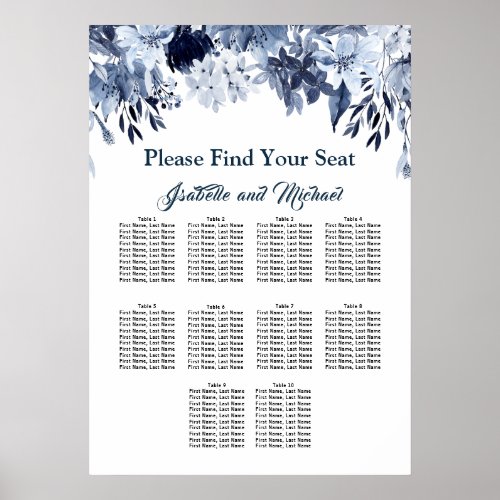 Large Blue Floral 10_Table Seating Chart