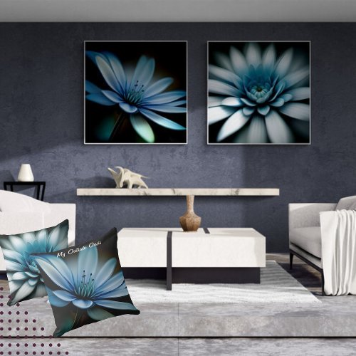 Large  Blue  Floral Design Canvas Print