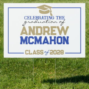 Large Blue & Gold Graduation Party Yard Sign