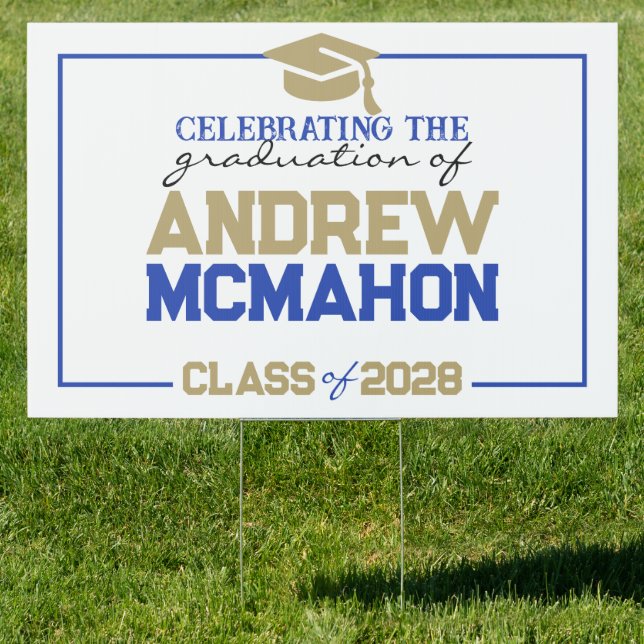 Large Blue & Gold Graduation Party Yard Sign (Insitu)