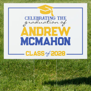 Large Blue & Gold Graduation Party Yard Sign