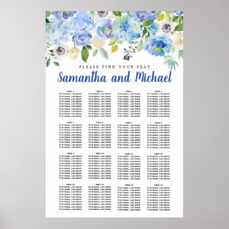 Large Blue Hydrangea 16-Table Seating Chart