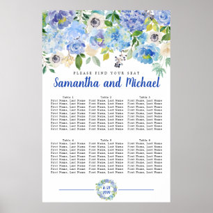 Large Blue Hydrangea 6-Table Seating Chart
