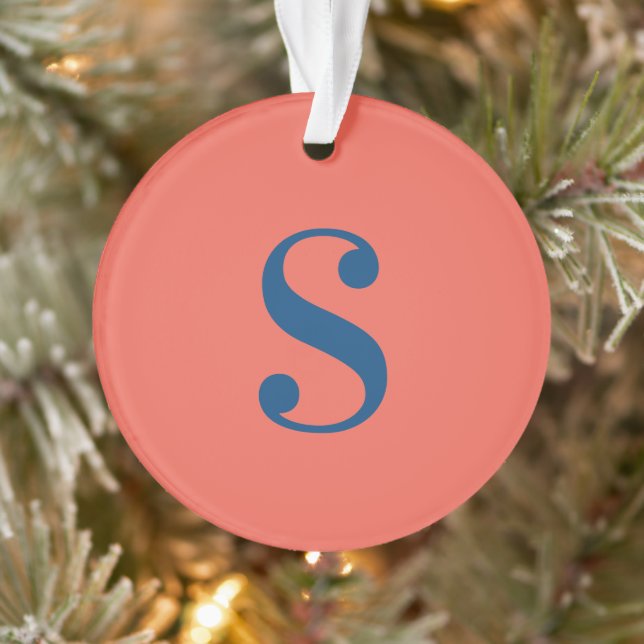 Large Blue Monogram on Orange Ornament (Tree)