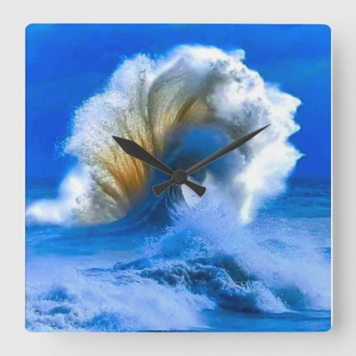 large blue ocean waves square wall clock