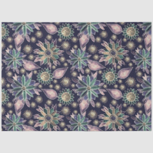 Large Blue Retro Flower Pattern Decoupage Tissue Paper