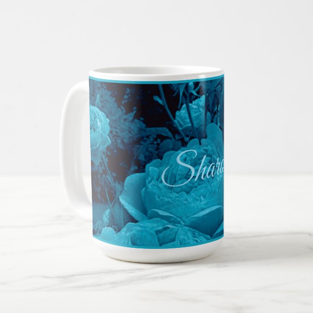 Large Blue Rose Coffee Mug (Front Left)
