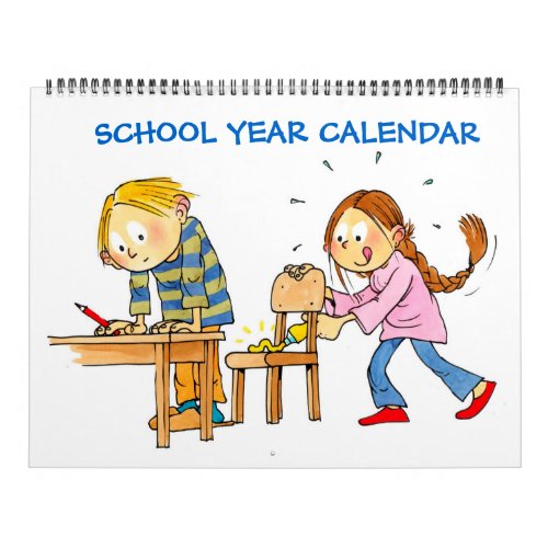 Large Blue School Year Calendar For Kids