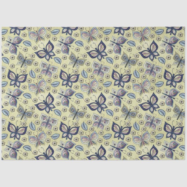 Large Blue Seamless Butterfly Pattern Decoupage Tissue Paper (Front)