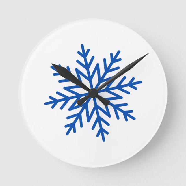 Large Blue Snowflake  Round Clock (Front)